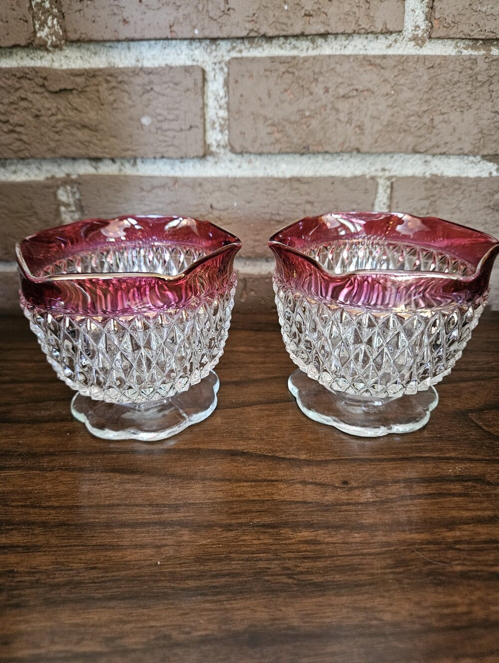 Vintage Diamond Point Cranberry Candle Holders